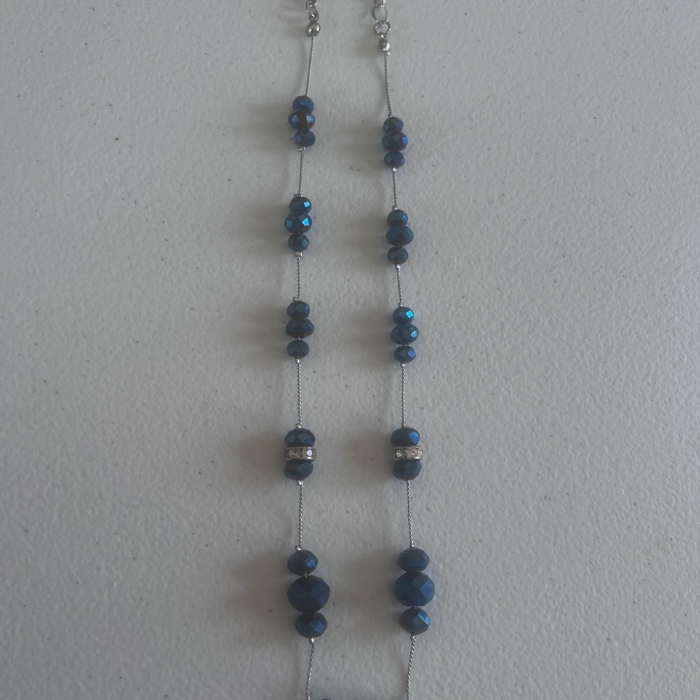 Chic Midnight Blue metallic Beaded Necklace